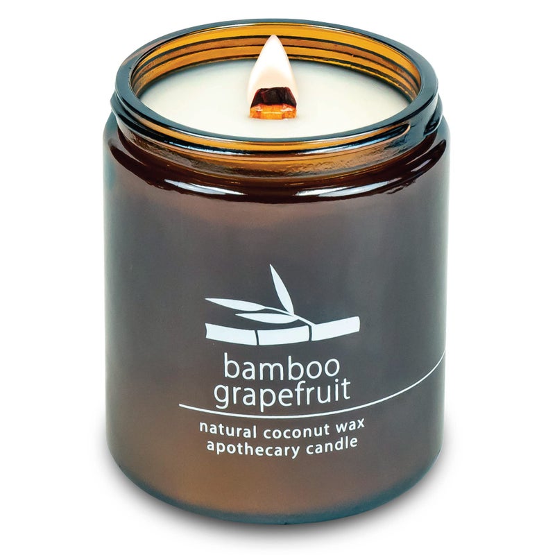 Hemlock Park Crackling Wood Wick Candle Handcrafted with Natural Coconut Wax (Standard 8 oz, Bamboo Grapefruit) - Image 1